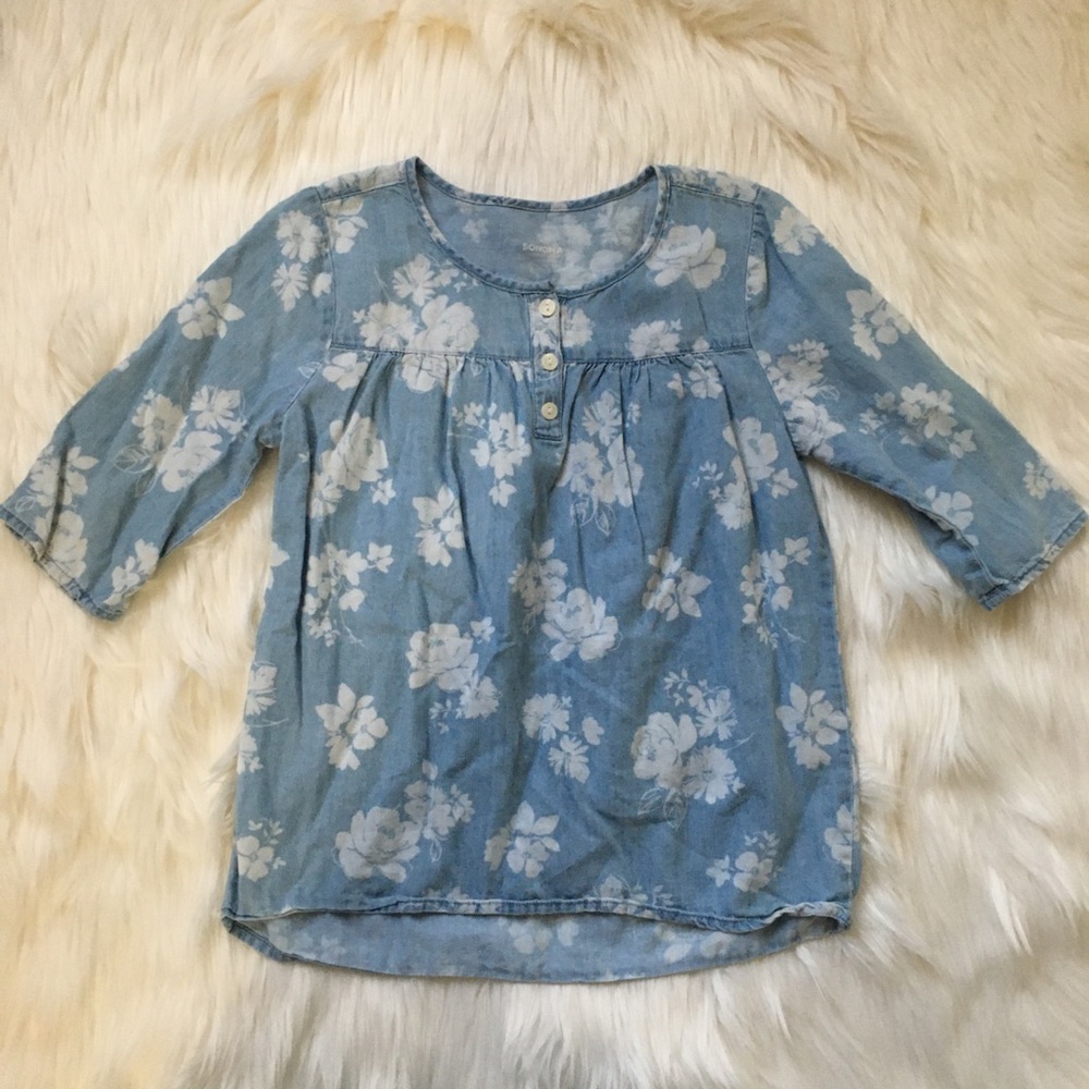 Denim floral print girls top